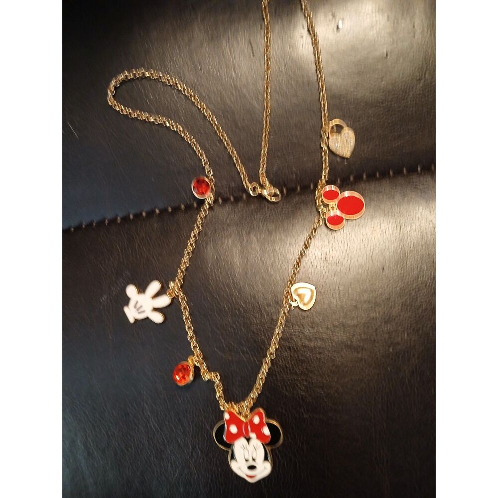 Disney Minnie Mouse Gold and Enamel & Crystal Charms 23.62" Long - Picture 4 of 6